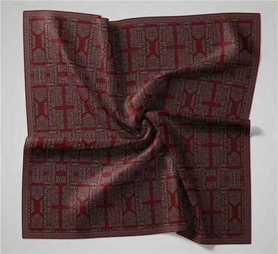 Pamuk Polyester Soft Eşarp Koyu Kırmızı Geometrik Desenli Kaymaz Tok Duruşlu 90x90