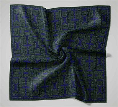 Pamuk Polyester Soft Eşarp Koyu Lacivert Geometrik Desenli Kaymaz Tok Duruşlu 90x90