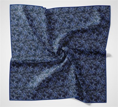 Pamuk Polyester Soft Eşarp Koyu Mavi Flora Desenli Kaymaz Dokulu 90x90