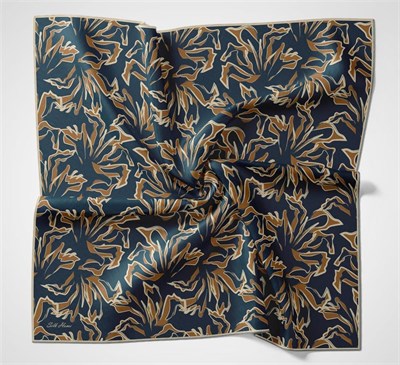 Pamuk Polyester Soft Eşarp Koyu Mavi Soyut Desenli Tok Duruşlu 90x90