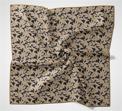 Pamuk Polyester Soft Eşarp Koyu Siyah Flora Desenli Kaymaz Dokulu 90x90