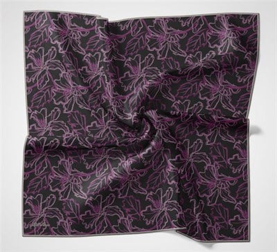 Pamuk Polyester Soft Eşarp Koyu Siyah Lilium Desenli Kaymaz Dokulu 90x90