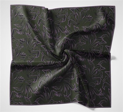 Pamuk Polyester Soft Eşarp Koyu Yeşil Soyut Desenli Tok Duruşlu 90x90