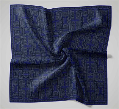 Pamuk Polyester Soft Eşarp Lacivert Geometrik Desenli Kaymaz Tok Duruşlu 90x90