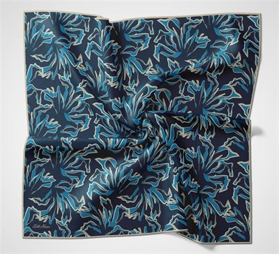 Pamuk Polyester Soft Eşarp Lacivert Soyut Desenli Tok Duruşlu 90x90