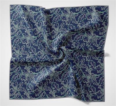 Pamuk Polyester Soft Eşarp Lilyum Desen Koyu Mavi 90x90