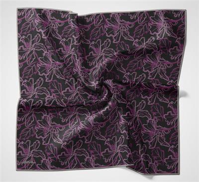 Pamuk Polyester Soft Eşarp Lilyum Desen Koyu Siyah 90x90