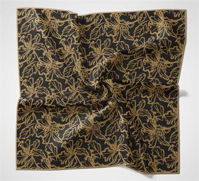 Pamuk Polyester Soft Eşarp Lilyum Desen Dumanlı Siyah 90x90