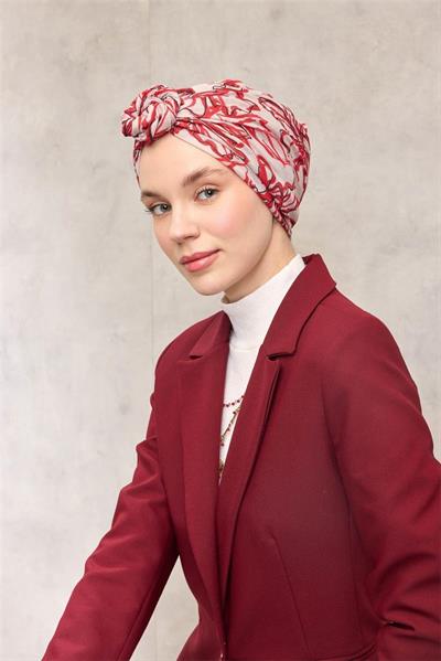 Pamuk Polyester Soft Eşarp Lilyum Desen Krem 90x90
