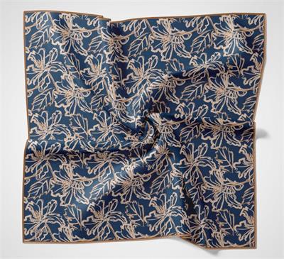Pamuk Polyester Soft Eşarp Lilyum Desen Mavi 90x90