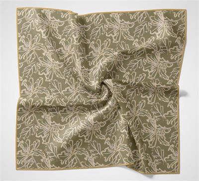 Pamuk Polyester Soft Eşarp Lilyum Desen Haki 90x90