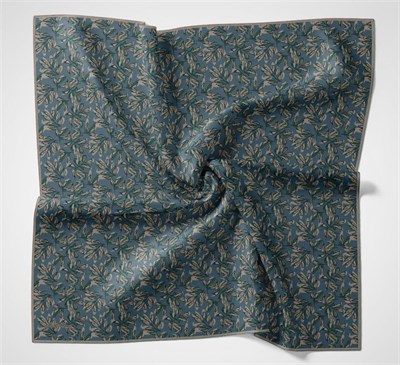 Pamuk Polyester Soft Eşarp Mavi Çiçek Desenli Kaymaz Dokulu 90x90