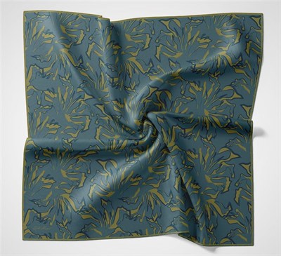 Pamuk Polyester Soft Eşarp Mavi Soyut Desenli Tok Duruşlu 90x90