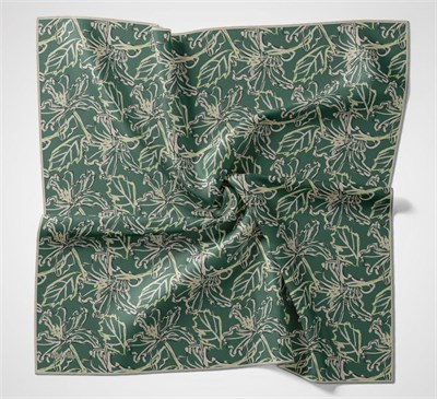 Pamuk Polyester Soft Eşarp Patina Yeşili Lilium Desenli Kaymaz Dokulu 90x90