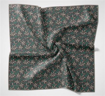 Pamuk Polyester Soft Eşarp Patina Yeşili Flora Desenli Kaymaz Dokulu 90x90