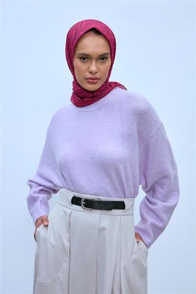 Pamuk Polyester Soft Eşarp Pembe Geometrik Desen 90*90