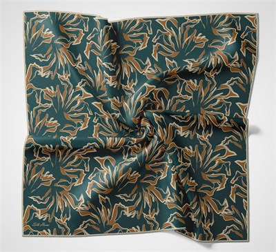 Pamuk Polyester Soft Eşarp Petrol Mavisi Soyut Desenli Tok Duruşlu 90x90