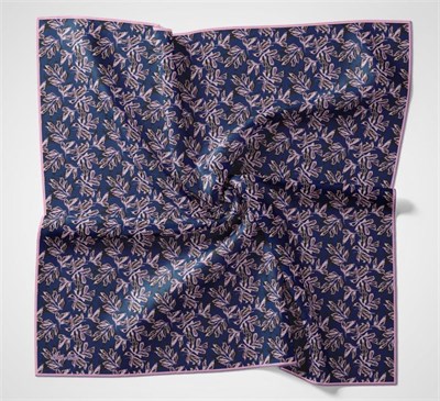 Pamuk Polyester Soft Eşarp Saks Mavisi Çiçek Desenli Kaymaz Dokulu 90x90