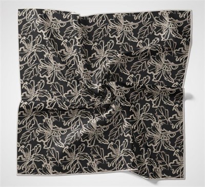 Pamuk Polyester Soft Eşarp Siyah Lilium Desenli Kaymaz Dokulu 90x90