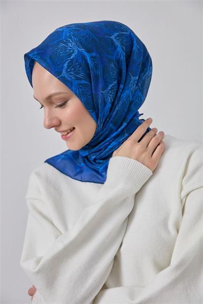 Pamuk Polyester Soft Eşarp Siyah Yaprak Desen 90*90