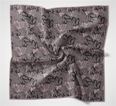 Pamuk Polyester Soft Eşarp Soluk Mor Botanik Desenli Kaymaz Dokulu Tok Duruşlu 90x90