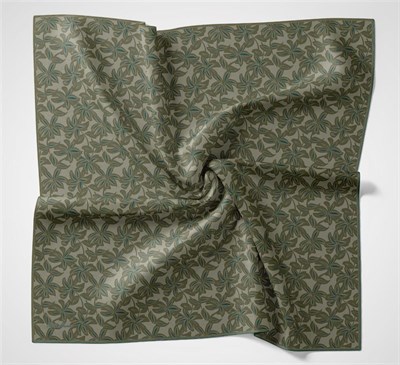 Pamuk Polyester Soft Eşarp Soluk Yeşil Flora Desenli Kaymaz Dokulu 90x90