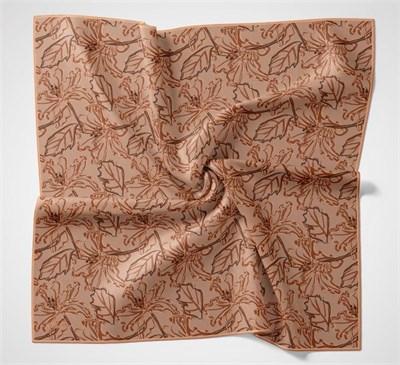 Pamuk Polyester Soft Eşarp Somon Lilium Desenli Kaymaz Dokulu 90x90