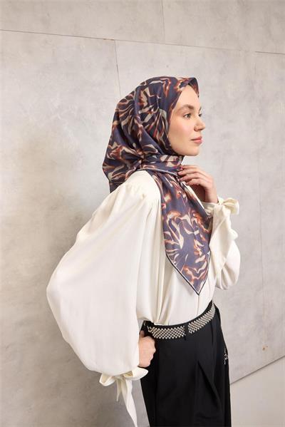 Pamuk Polyester Soft Eşarp Soyut Desen Violet 90x90