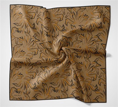Pamuk Polyester Soft Eşarp Taba Soyut Desenli Tok Duruşlu 90x90
