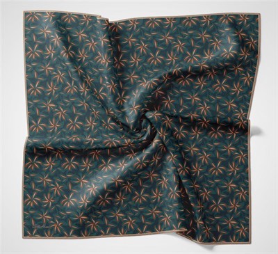 Pamuk Polyester Soft Eşarp Turuncu Flora Desenli Kaymaz Dokulu 90x90