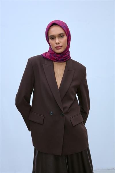 Pamuk Polyester Soft Eşarp Vişne Geometrik Desen 90*90