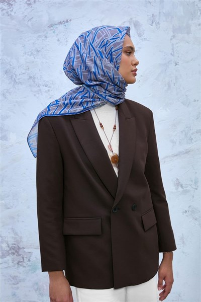 Pamuk Polyester Soft Eşarp Vizon Geometrik Desen 9