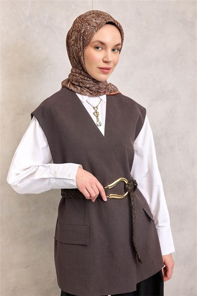 Pamuk Polyester Soft Eşarp Vizon Ton Çiçek Desenli Kaymaz Dokulu 90x90