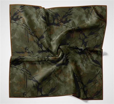 Pamuk Polyester Soft Eşarp Yaprak Desen Olive 90x90