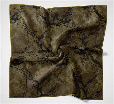 Pamuk Polyester Soft Eşarp Yaprak Desen Yağ Yeşili 90x90