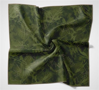 Pamuk Polyester Soft Eşarp Yaprak Desen Zümrüt Yeşili 90x90