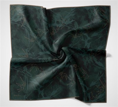 Pamuk Polyester Soft Eşarp Yaprak Desen Petrol Mavi 90x90