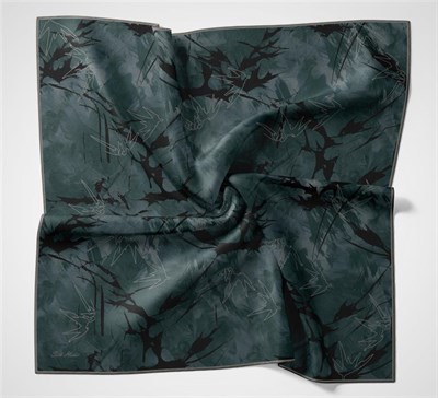 Pamuk Polyester Soft Eşarp Yaprak Desen Açık Petrol Mavisi 90x90
