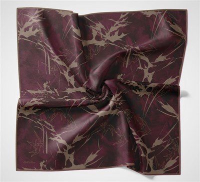 Pamuk Polyester Soft Eşarp Yaprak Desen Mürdüm 90x90