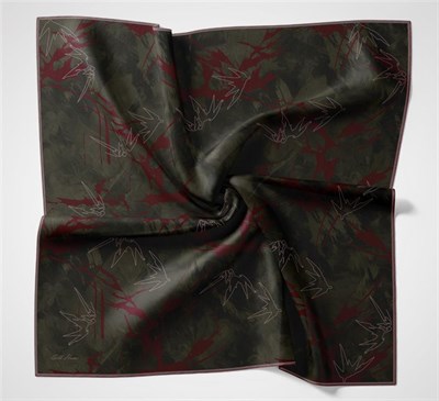 Pamuk Polyester Soft Eşarp Yaprak Desen Dumanlı Siyah 90x90