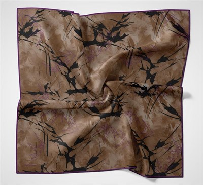 Pamuk Polyester Soft Eşarp Yaprak Desen Mor 90x90