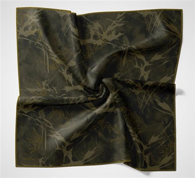 Pamuk Polyester Soft Eşarp Yaprak Desen Asker Yeşili 90x90