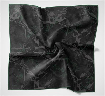 Pamuk Polyester Soft Eşarp Yaprak Desen Antrasit Mavi 90x90