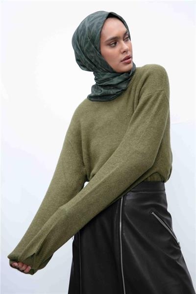 Pamuk Polyester Soft Eşarp Yeşil Geometrik Desen 90*90