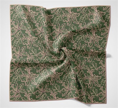 Pamuk Polyester Soft Eşarp Yeşil Lilium Desenli Kaymaz Dokulu 90x90