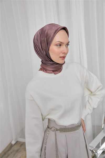 Polyester Karışımlı Shiny Eşarp Soğan Kabuğu Etnik Desenli Parlak Dokulu 90x90