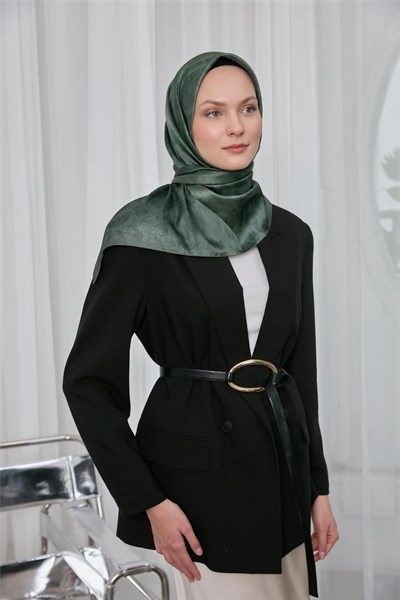 Polyester Karışımlı Shiny Eşarp Yeşil Etnik Desenli Parlak Dokulu 90x90