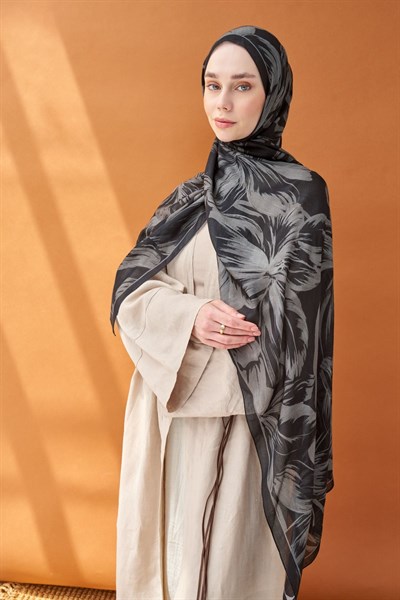 Riva Şal Tencel Bloom Koyu Gri
