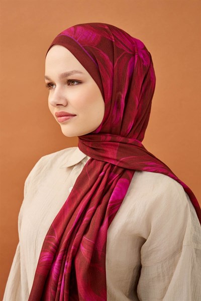 Riva Şal Tencel Bloom Koyu Kırmızı