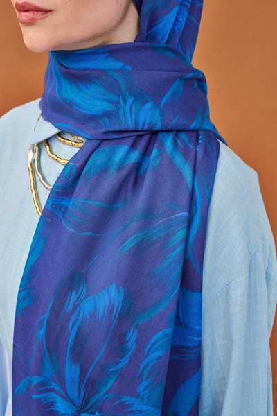 Riva Şal Tencel Bloom Koyu Mavi